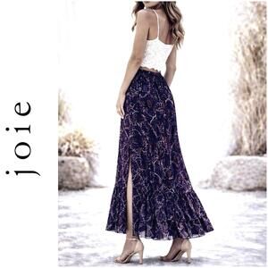 JOIE | SZ XS | Silk Paisley Maxi Skirt Ruffle Hem Side Slit Boho Romantic Luxe